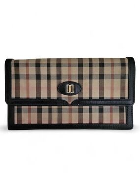 Daks London Checked Flap Clutch with Wristlet Black Trim EUC